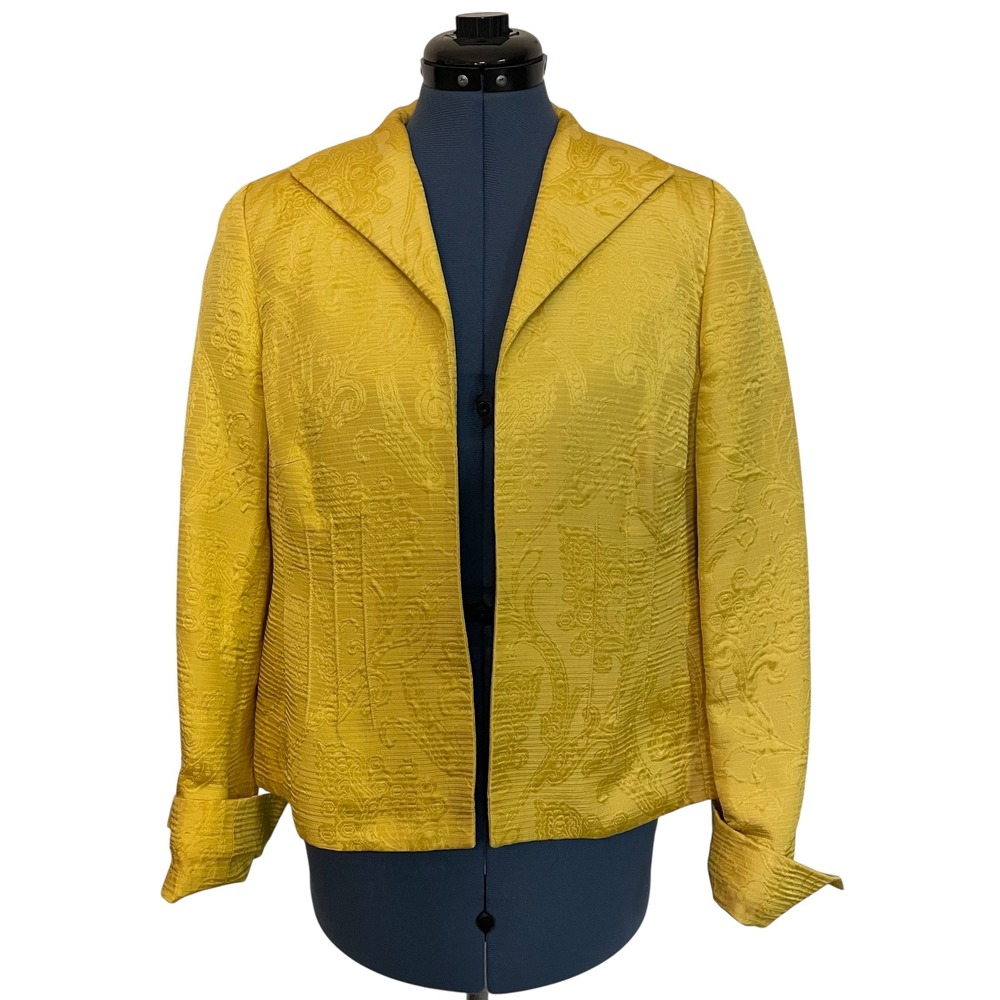 Nina McLemore Silk Yellow Jacquard Open Front Blazer Jacket Luxury Bold Career 8